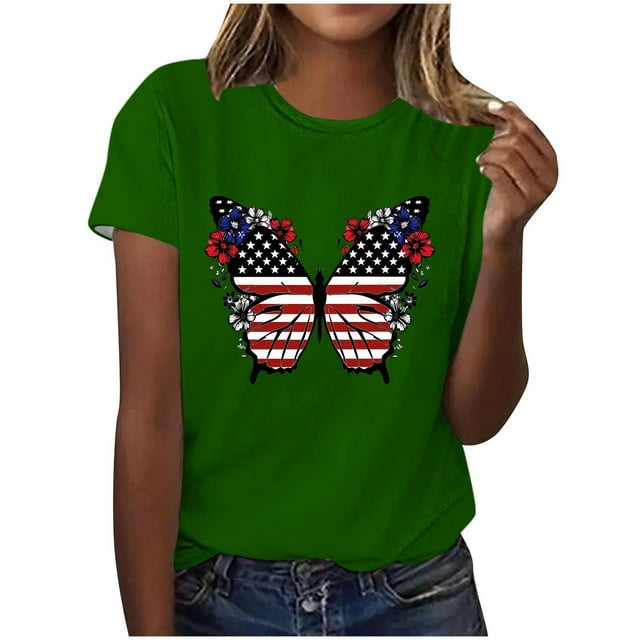 Pisexur Hauts de Printemps pour Femmes, Hauts pour Femmes, Hauts Tendance à la Mode, Pull Décontracté Imprimé à Manches Courtes Col Rond Vert, 3TG