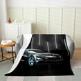 thumbnail image 2 of Race Car Fleece Blanket Neon Lights Sports Car Fuzzy Blanket Extreme Sport Vehicles Sherpa Blanket Speed Racing Car Plush Bed Blanket for Bed Sofa,Black Throw 50x60, 2 of 4