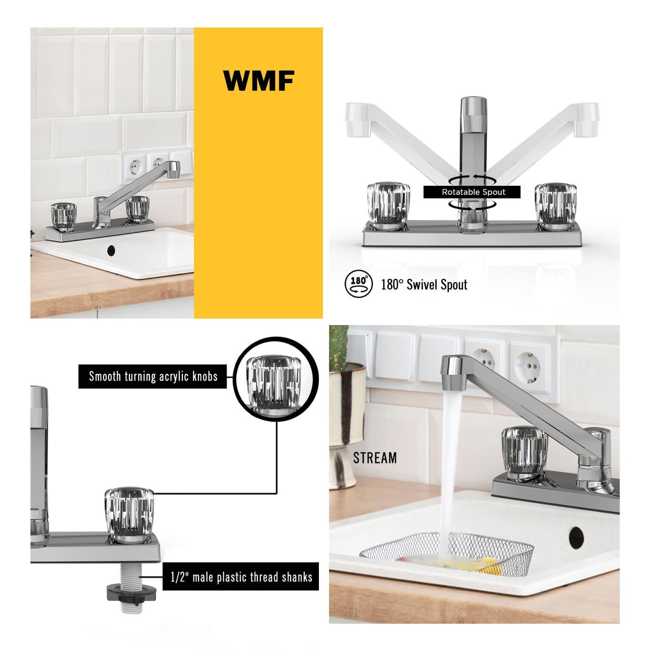 WMF ABS Plastic Silver Double Handle Kitchen Faucet
