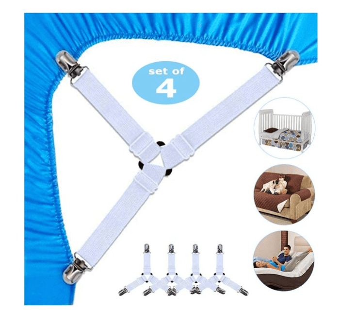 Bed Sheet Holder Corner Straps 4 pcs White, Mattress Cover Clips to