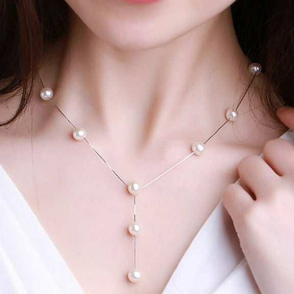 Gold Silver Color Sweet Necklace Faux Pearl Y Pendant Necklace Earring Jewelry Sets Wedding Jewelry Women Fashion
