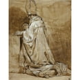 thumbnail image 2 of Follower of Abraham Bloemaert 12x14 Black Ornate Wood Framed Double Matted Museum Art Print Titled: Bishop Kneeling in Prayer, 2 of 5