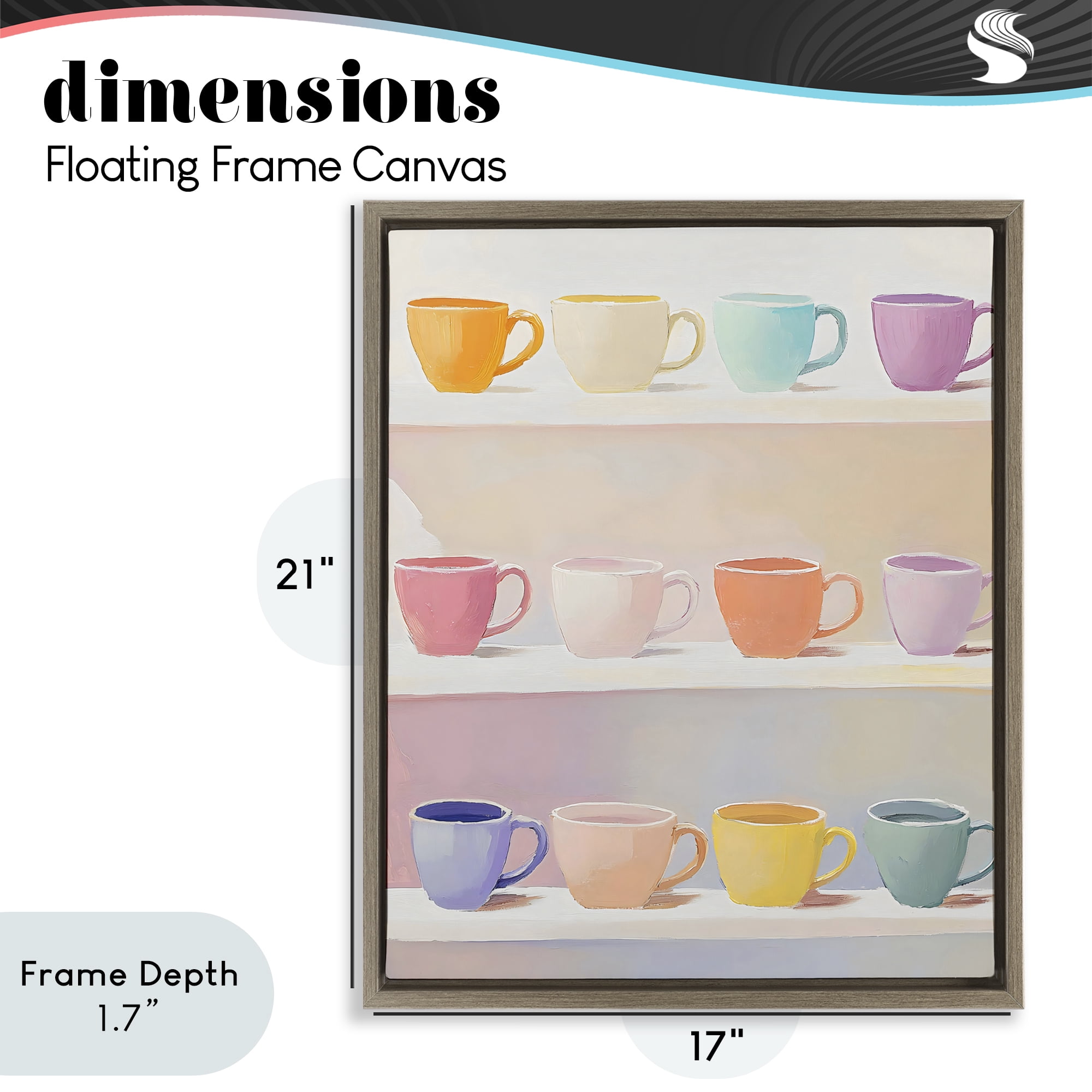 Stupell Industries Rows of Pastel Teacups Brown Framed Floater Canvas Wall Art, design by The Prints Vibe