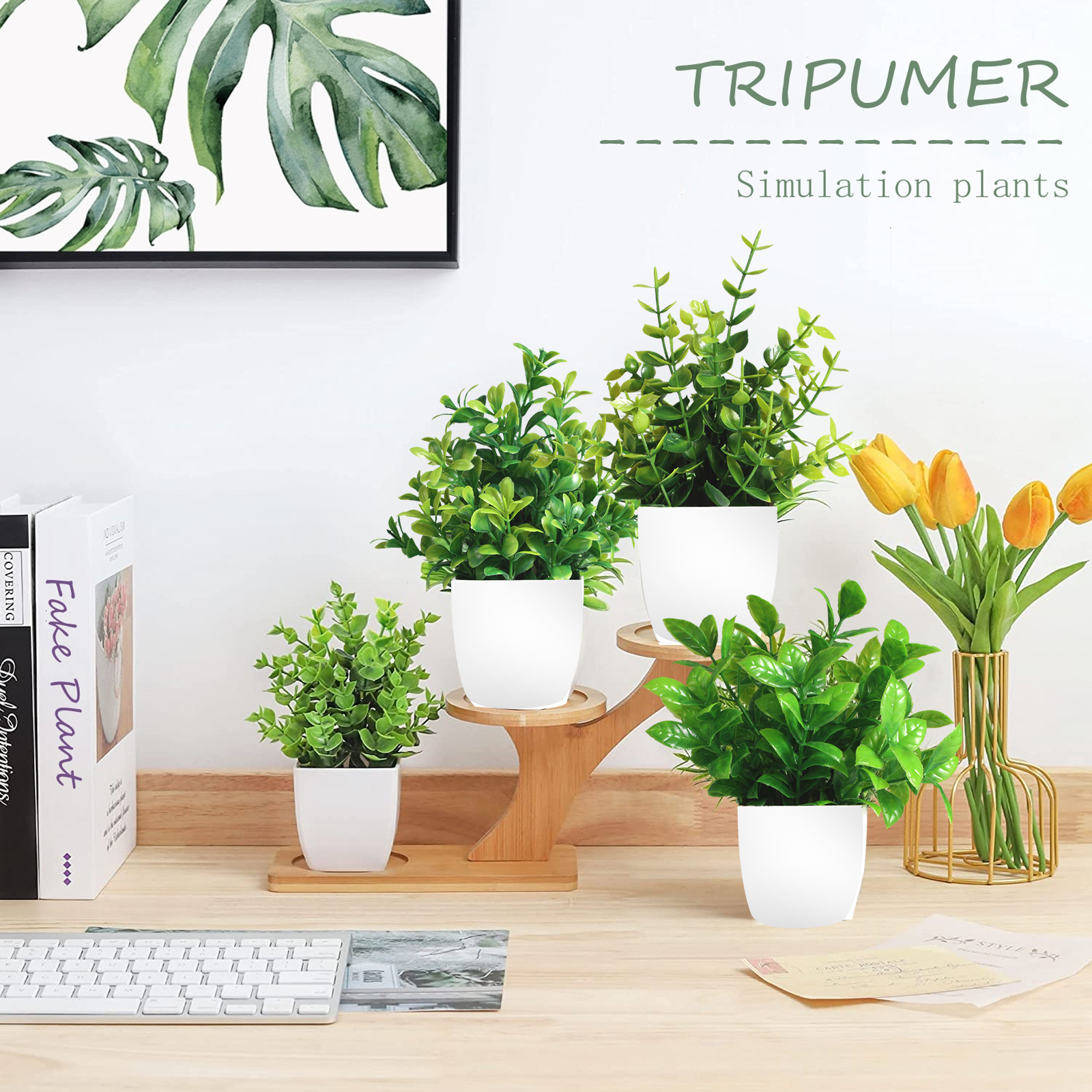 Tripumer 4-Pack Artificial Potted Plants, Assorted Greenery photo 3