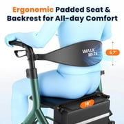 WalkMate مشاية قابلة للطي مع مقعد قابل لضبط الارتفاع، عجلات 10”، تصميم مدمج قابل للطي، أداة مساعدة خفيفة الوزن للمشي لكبار السن أطول 5.3~7 قدم، أخضر