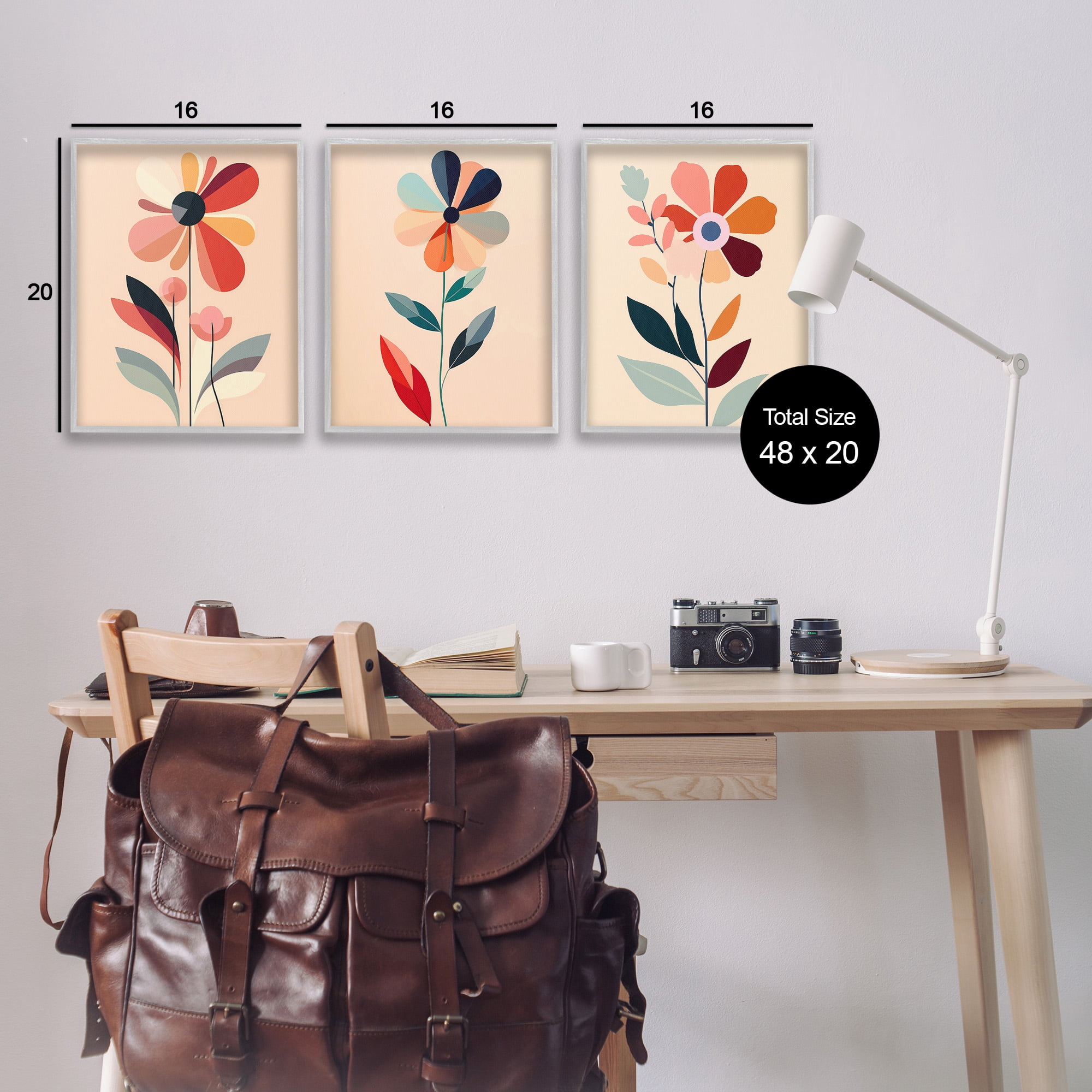 Stupell Industries Funky Modern Flowers Botanical & Floral Painting Gray Framed Art Print Wall Art, 16 x 20, Set of 3