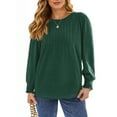 thumbnail image 3 of UVN Plus Size Tops for Women Pleated Long Sleeve Shirts Dressy Casual Crewneck Fall Blouses, 3 of 9