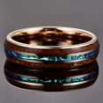 thumbnail image 4 of Vakki 6mm Hawaiian Koa Wood Tungsten Rings Rose Gold Dome Abalone Shell/Blue Center Wedding Bands for Men Women, 4 of 5
