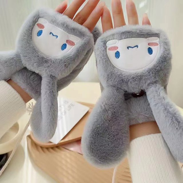 Lindos guantes de invierno con el mismo estilo de perro Yugui, dibujos animados de niña, corazón, peluche cálido