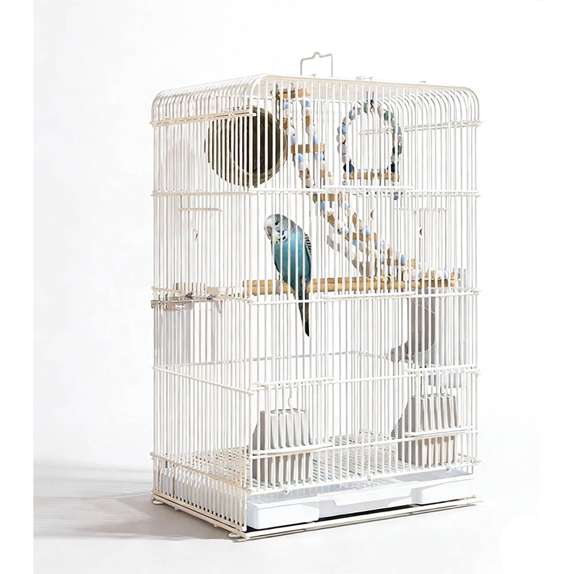 Upgraded Encrypted 23.6-Inch Bird Cage with Top Handle, Metal Parakeet Cage with Removable Slide-Out Tray, Lightweight Travel Bird Cage for Small Medium Birds Use