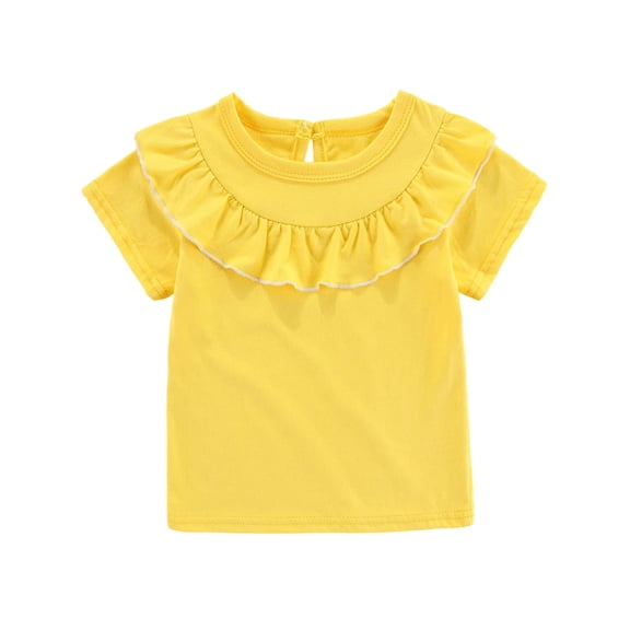 WAYUTE Girls Ruffle Hem Tee Shirt Round Neck Solid Color Buckle Blouse Top for Toddler Kids Loose Cute Casual Outdoor