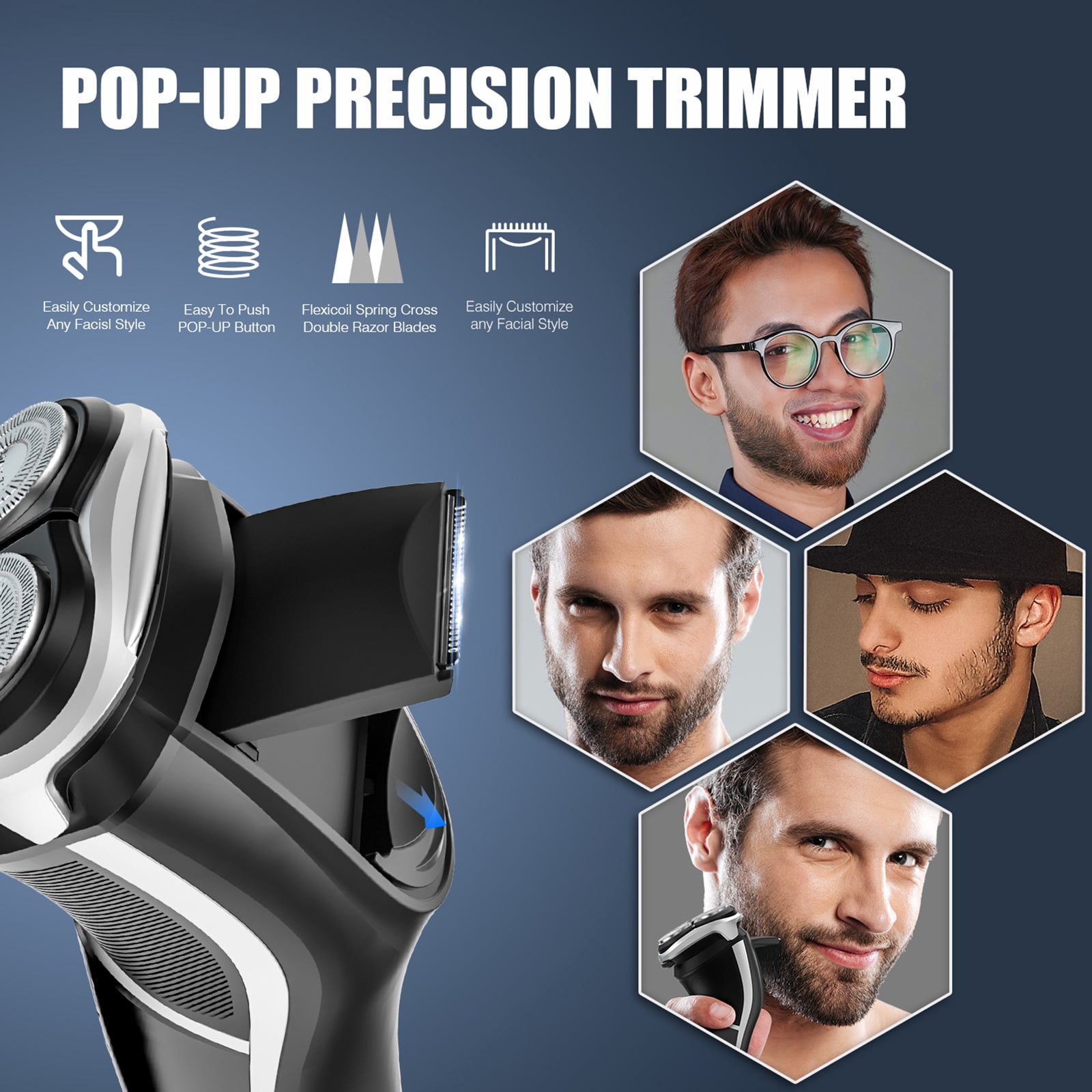 MAX-T Electric Razor for Men, USB-C Fast Charge 1H/120Min, IPX7 Waterproof Wet Dry, Pop-Up Beard Trimmer, 3D Floating Head, LED Display, Gift for Men, Black