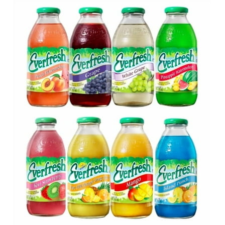 Dana-Market Variety Everfresh Juice 16 oz. (Pack of 8) 8 Different Flavors: Peach Watermelon, Grape, White Grape, Pineapple Watermelon, Kiwi Strawberry, Pineapple Orange, Mango & Island Punch
