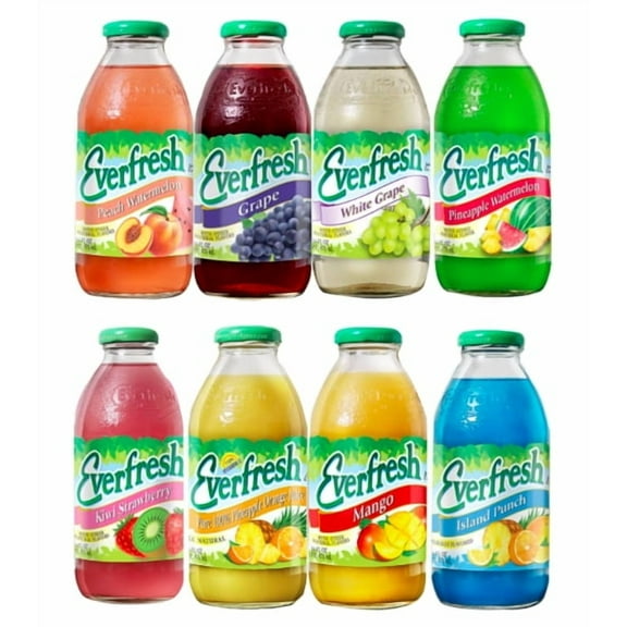 Dana-Market Variety Everfresh Juice 16 oz. (Pack of 8) 8 Different Flavors: Peach Watermelon, Grape, White Grape, Pineapple Watermelon, Kiwi Strawberry, Pineapple Orange, Mango & Island Punch