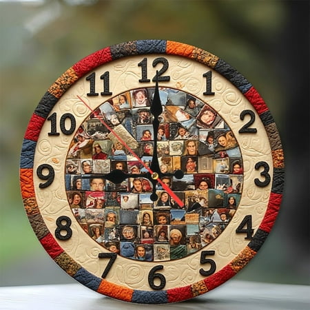 Custom Photo Collage Clock Wall Decor 10-Inch Silent Wooden Wall Clock, Battery Operated (AA Batteries Not Included), Artistic Home Decor