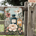 thumbnail image 2 of Vintage Apothecary Perfume Bottles and Peonies 8x12in Metal Wall Art, Romantic Victorian Floral Decor with Gold Accents, Soft Blue Green Background, Rustic Distressed Finish, 2 of 7