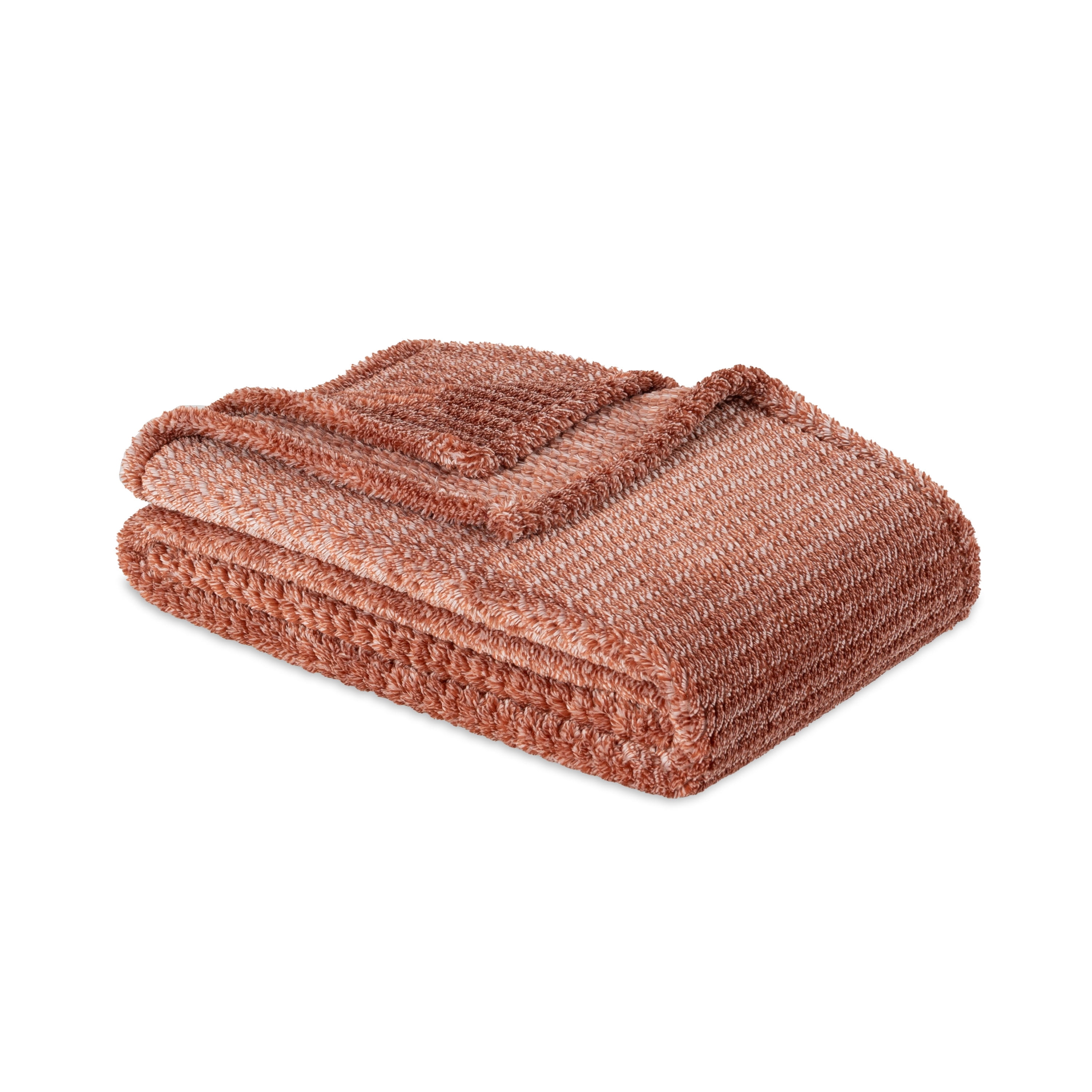 EcoThread Soft Plush Textured Heathered Oversized Couch Throw Blanket, Copper