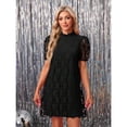 thumbnail image 7 of Black Lace A-Line Mini Dress With Puffed Short Sleeves And High Neck, 7 of 7