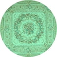 thumbnail image 1 of Ahgly Company Machine Washable Indoor Round Medallion Turquoise Blue French Area Rugs, 3' Round, 1 of 4