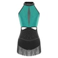 thumbnail image 4 of TiaoBug Women's Latin Dance Dress Backless Halter Neck Tassels Fringe Skirt Leotard Salsa Tango Dancewear Teal S, 4 of 6