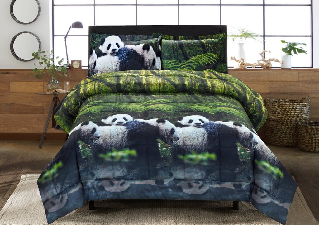 - Box Stitched Breathable 3 Piece 3D Panda Mom and Kids in Forest Print Comforter Set King Size HIG 3D Comforter Set King Hypoallergenic Fade Resistant -Includes 1 Comforter 2 Shams Y29 Soft 