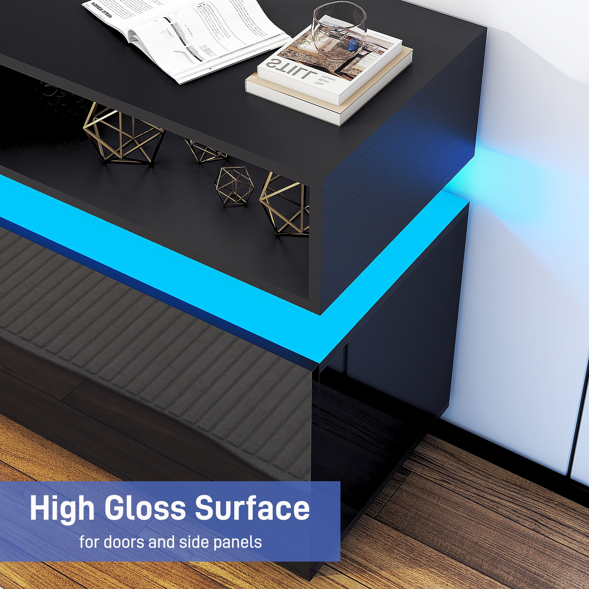 ChVans LED TV Stand for up to 70" TVs with Power Outlet, Modern Tall Entertainment Center with Storage, High Gloss Gaming TV Media Console with 2 Storage Cabinets for Living Room, Bed Room
