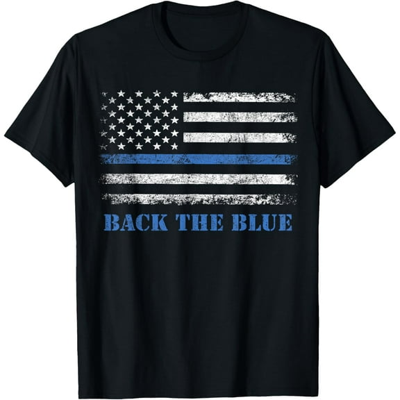 Back the Blue Thin Blue Line American Flag - Police Support T-Shirt