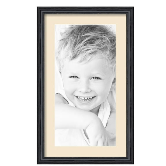 ArtToFrames 14x24" Matted Picture Frame with 10x20" Single Mat Photo Opening Framed in 1.25" Black Stain on Solid Red Oak and 2" Alabaster Mat (FWM-4083-14x24)