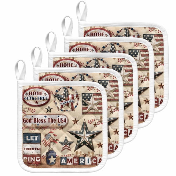 Farmhouse 4th of July Pot Holders for Kitchen Heatproof Potholder, 5 Pack American Country Star Rustic Hot Pads Multipurpose Oven Pads Cloth Potholders Trivet for Cooking Baking