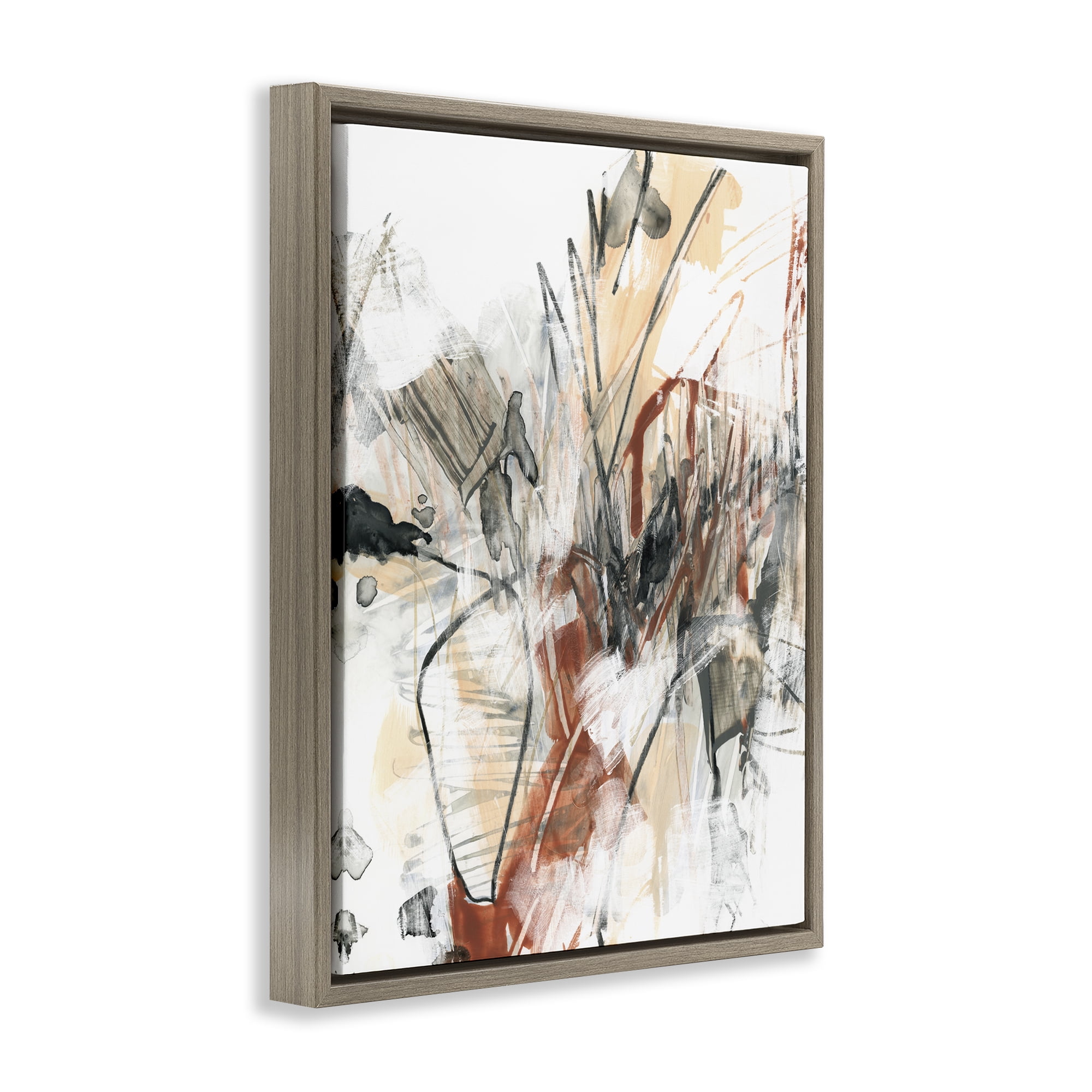 Stupell Industries Terracotta & Grey Abstract Abstract Painting Brown Floater Framed Canvas Art Print Wall Art, 17 x 21
