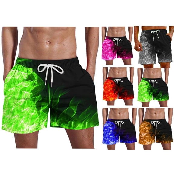 fheaev Swim Trunks Shorts for Men Dry Drawstring Flame Printing Bathing Suits with Pockets Outdoor Board Beachwear