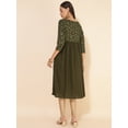 thumbnail image 5 of Janasya Women's Olive Rayon Yoke Foil Printed Gathered Dress, 5 of 7