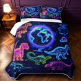 thumbnail image 2 of Manfei Neon Dinosaur Wildlife Twin Quilt Set,Gothic Cloud Stars Twin Coverlet Set,Blue Pink,2pcs,1 Bedspread and 1 Pillowcase, 2 of 7