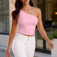 thumbnail image 2 of Hxshgdsn Womens One Shoulder Tank Top with Built in Bra Solid Color Casual Crop Top（Pink/L）, 2 of 7