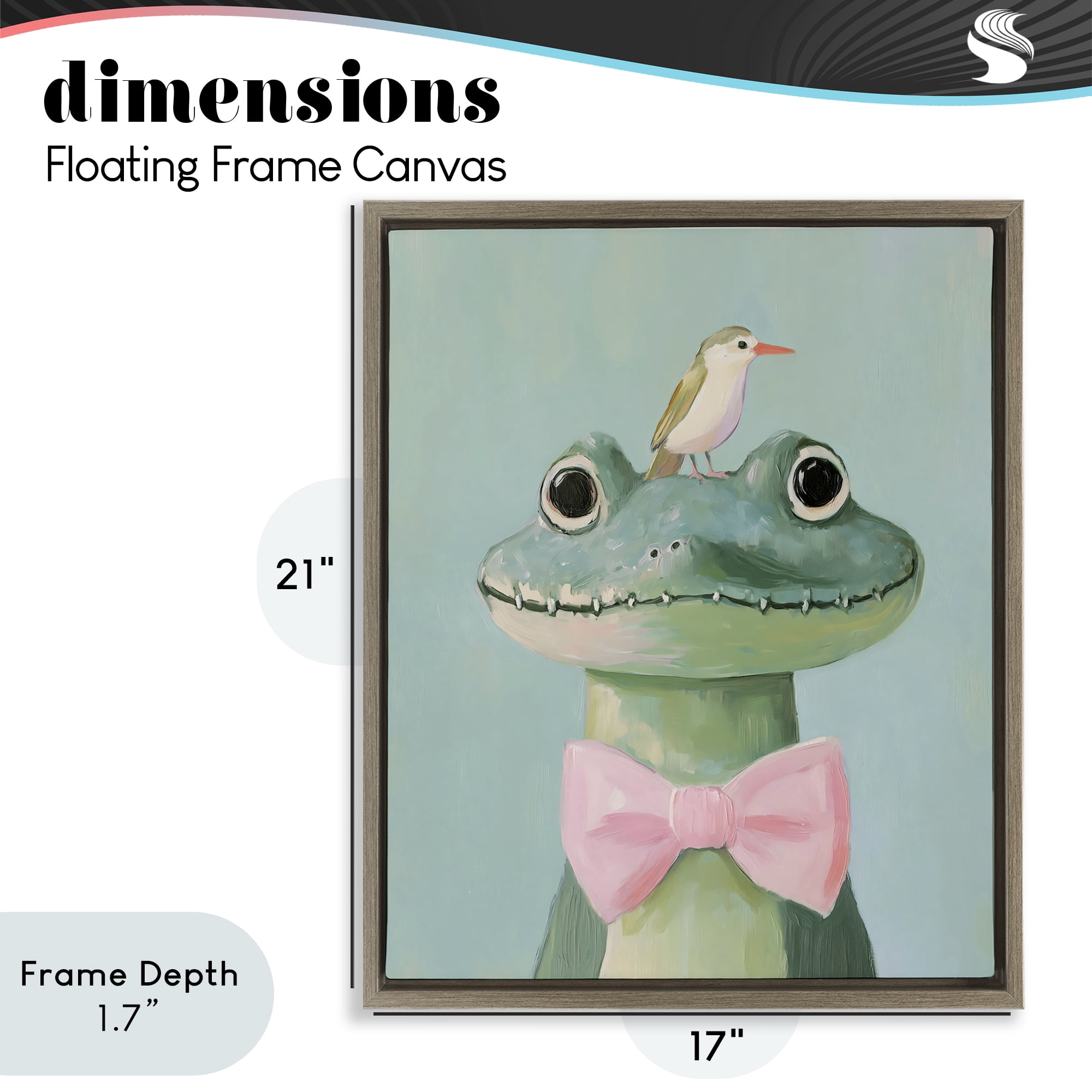 Stupell Industries Crocodile & Bird with Bowtie Brown Framed Floater Canvas Wall Art, design by The Prints Vibe
