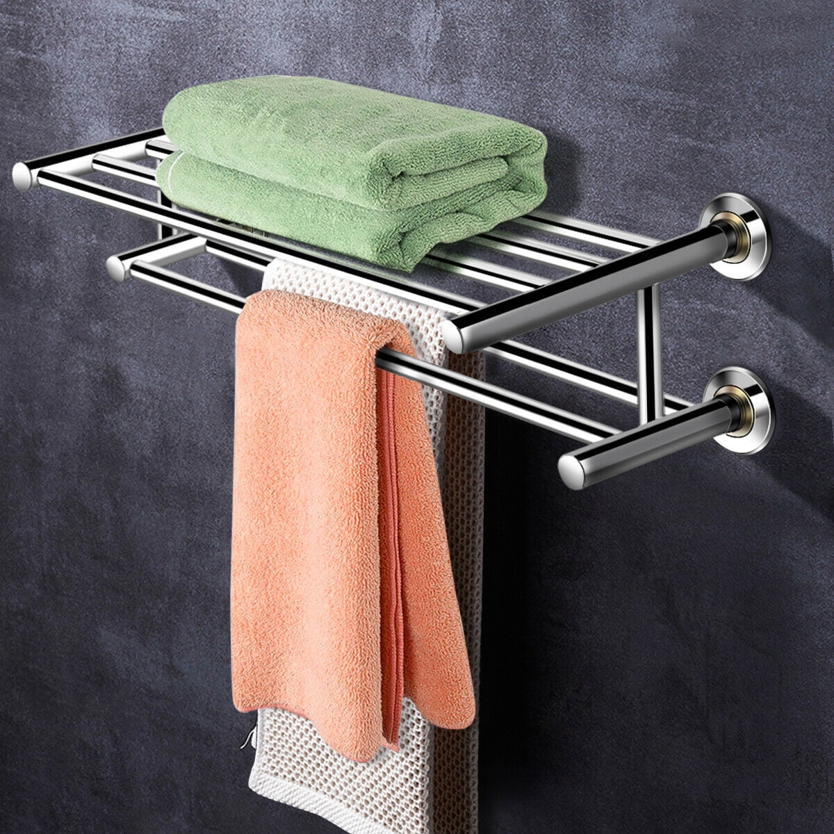 Stainless Steel Towel Rail Wall Wardrobe Towel Holder 5 Hooks Foldable nr:a138 