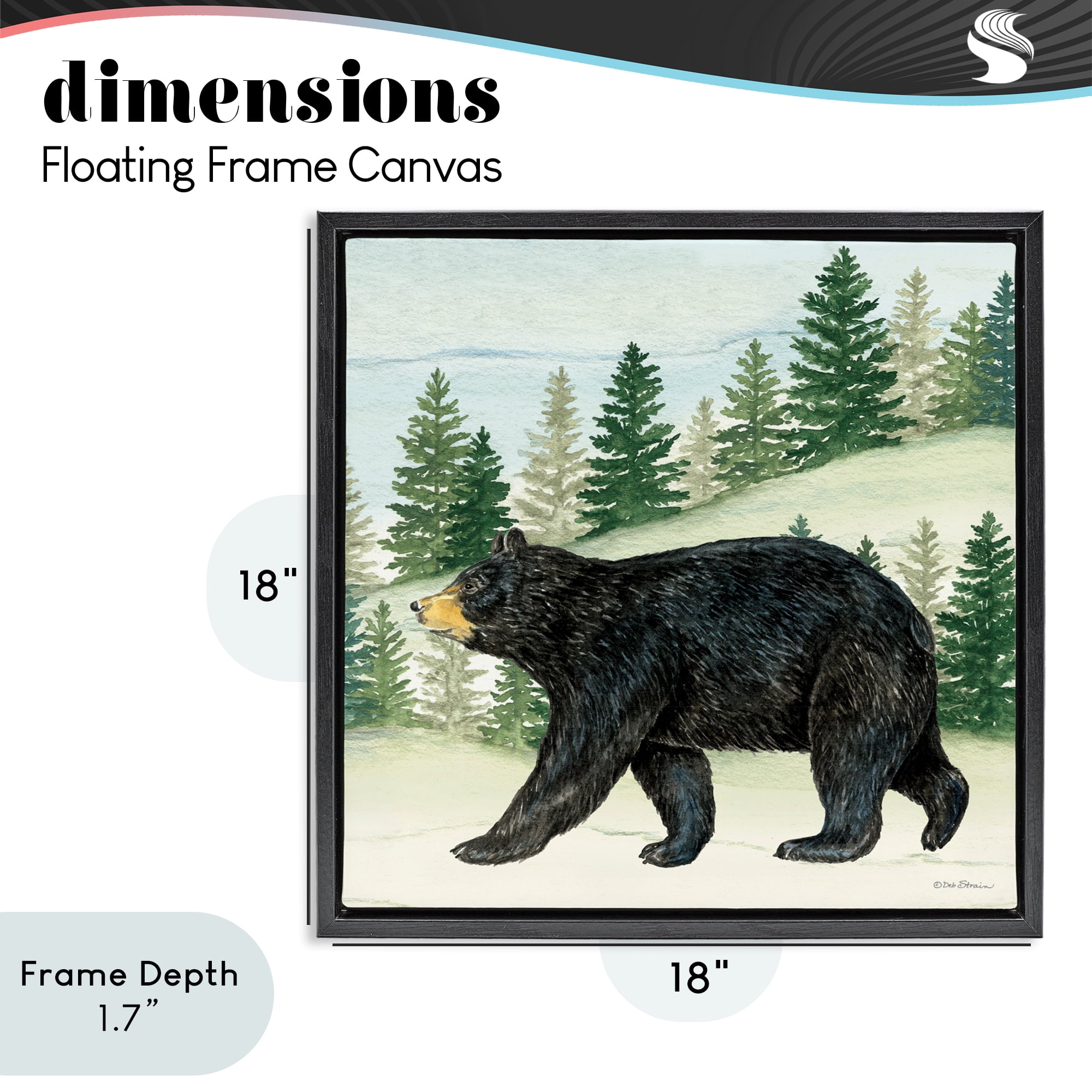 Stupell Industries Black Bear In Woods Black Framed Floater Canvas Wall Art, design by Deb Strain