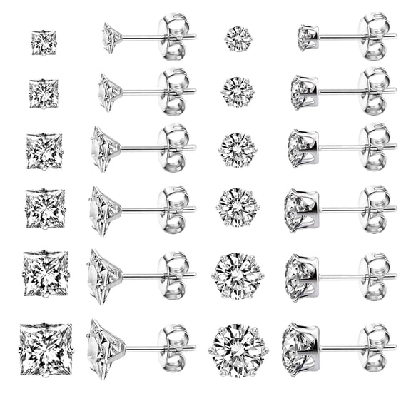 Stainless Steel Stud Earrings For Women Men Hypoallergenic Silver Earrings Sets For Women Multipack Cubic Zirconia Earrings Studs