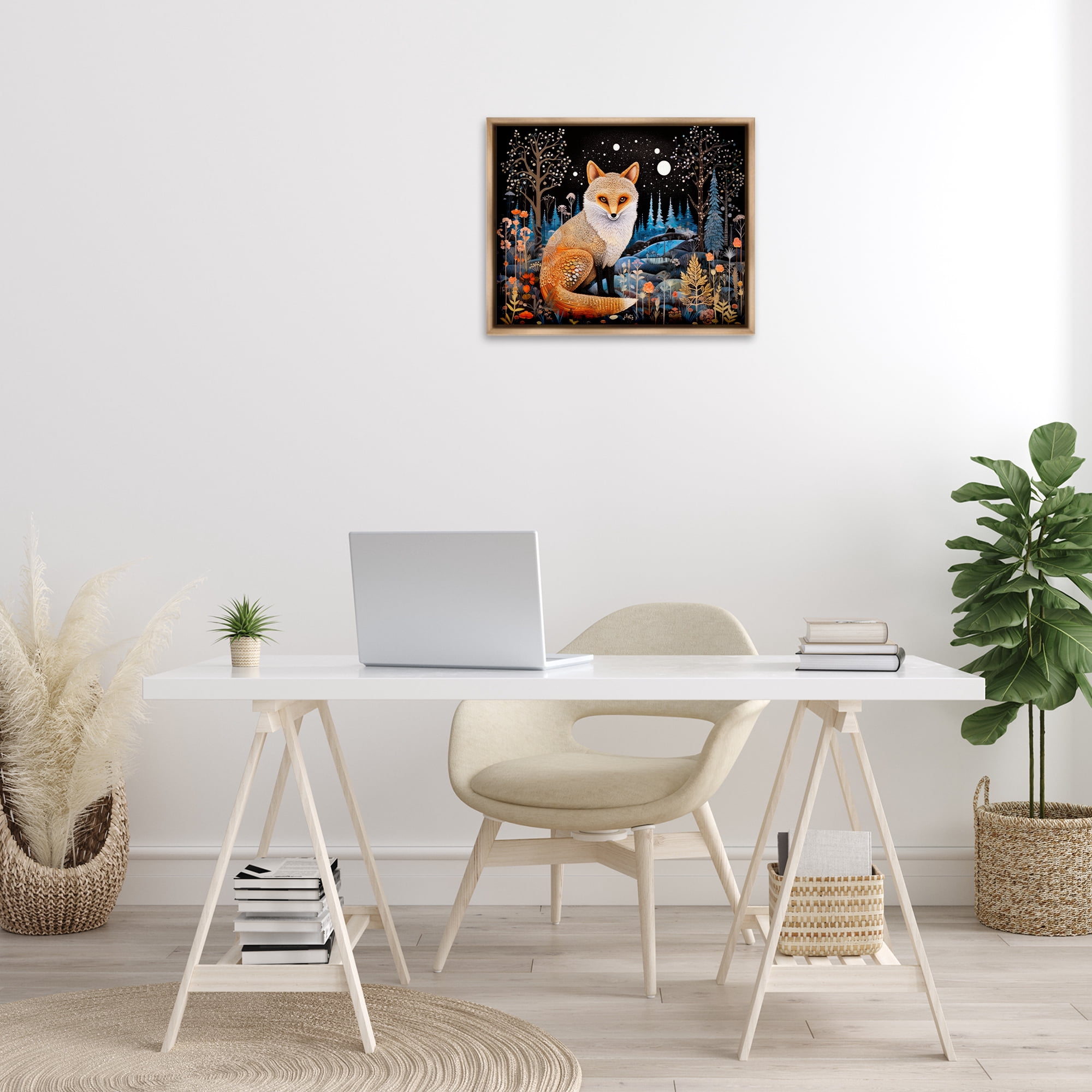 Stupell Industries Forest Fox in Nature Animals & Insects Painting Brown Floater Framed Canvas Art Print Wall Art, 21 x 17