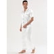 thumbnail image 3 of Pijama de satén clásico para hombre, manga corta, con botones, ropa de dormir, ropa de dormir, pijama blanco M, 3 of 5