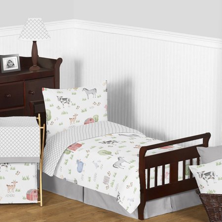 UPC: 0846480075325 | Sweet Jojo Designs Farm Animals Boy Girl Toddler Kid Childrens Comforter Bedding Set – 5 pieces Comforter  Sham and Sheets – Watercolor Farmhouse Lattice Horse Cow Sheep Pig