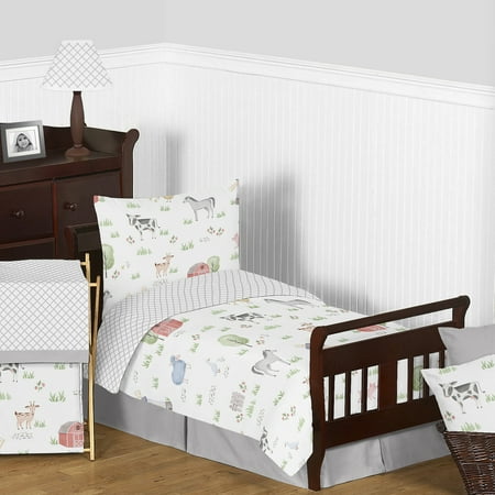 UPC: 0846480075325 | Sweet Jojo Designs Farm Animals Boy Girl Toddler Kid Childrens Comforter Bedding Set – 5 pieces Comforter Sham and Sheets – Watercolor Farmhouse Lattice Horse Cow Sheep Pig