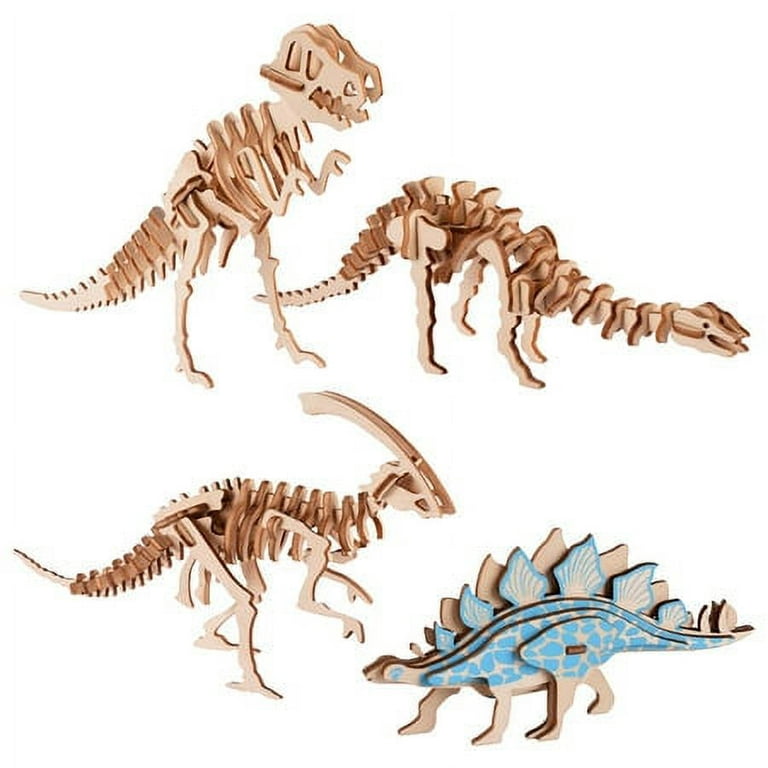 EROCK 3D Wooden Dinosaur Puzzle - 4 Piece Set Wood Dinosaur Skeleton Model  Puzzle - DIY Wooden Crafts 3D Puzzle - Toys Gifts for Kids and Adults 