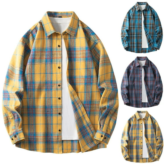 VBTAPA Mens Plaid Shirt Jacket Open Front Long Sleeve Casual Button Down Shirt Jackets Lightweight Shacket Cardigan Tops Black L