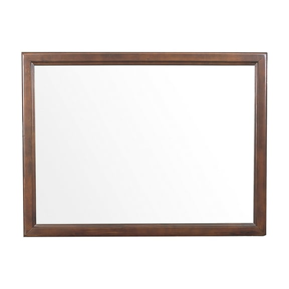 38 Inch Wooden Landscape Mirror, Molded Details, Dual Texture, Brown- Saltoro Sherpi