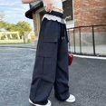 thumbnail image 7 of CPNG Girls Cargo Pants Elastic Waist Wide Leg Cargo Sweatpants with Lace Trim Trendy Baggy Casual Lightweight Cargo Trousers, 7 of 7