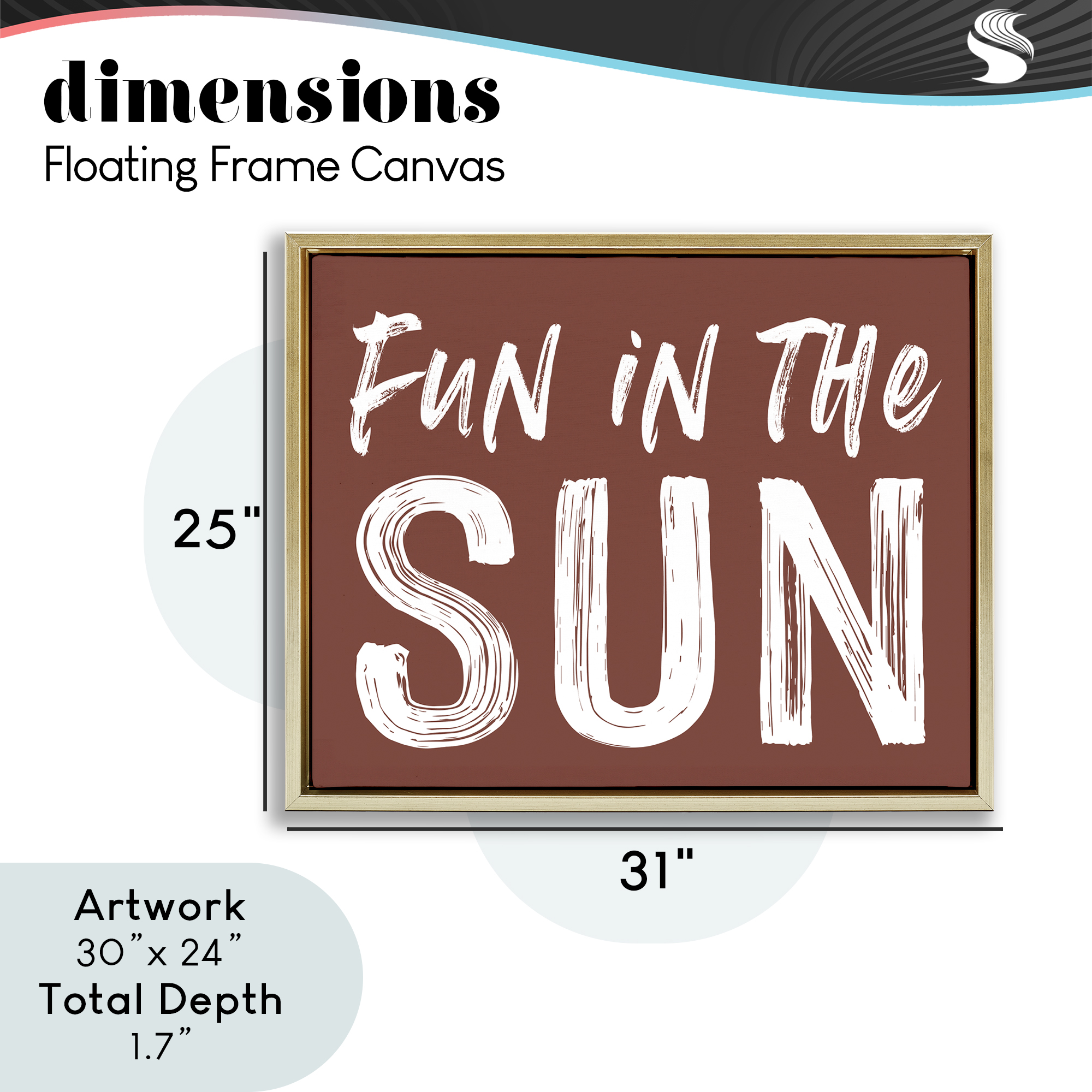 Fun In Sun Brown Sentiment Gold Framed Floater Canvas Wall Art, design by Lettered and Lined