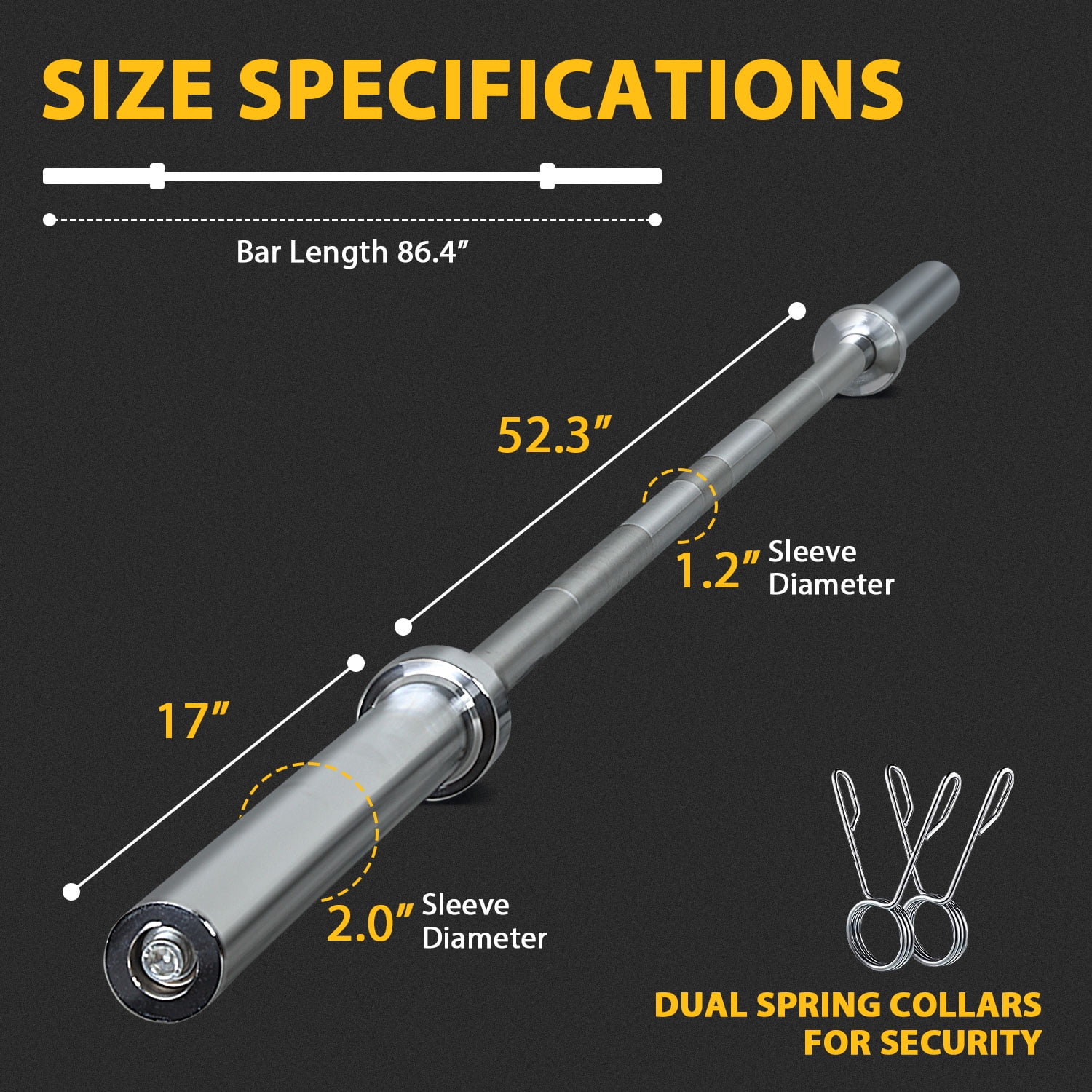 CL.HPAHKL Standard Olympic Barbell 7FT, 2 Inch Solid Chrome Olympic Bar Heavy Duty Weightlifting Bar for Squats, Strength Training, Weightlifting, Presses, 700lbs Capacity