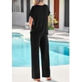 thumbnail image 6 of PRETTYGARDEN Women's Summer 2 Piece Matching Lounge Sets Short Sleeve Shirts Tops Wide Leg Pants Travel Airport Outfits, 6 of 7