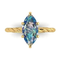 2 ctw Solitaire Anniversary Ring for Women | Marquise Cut Blue Moissanite | Hyperallergenic Solid 18K Yellow Gold